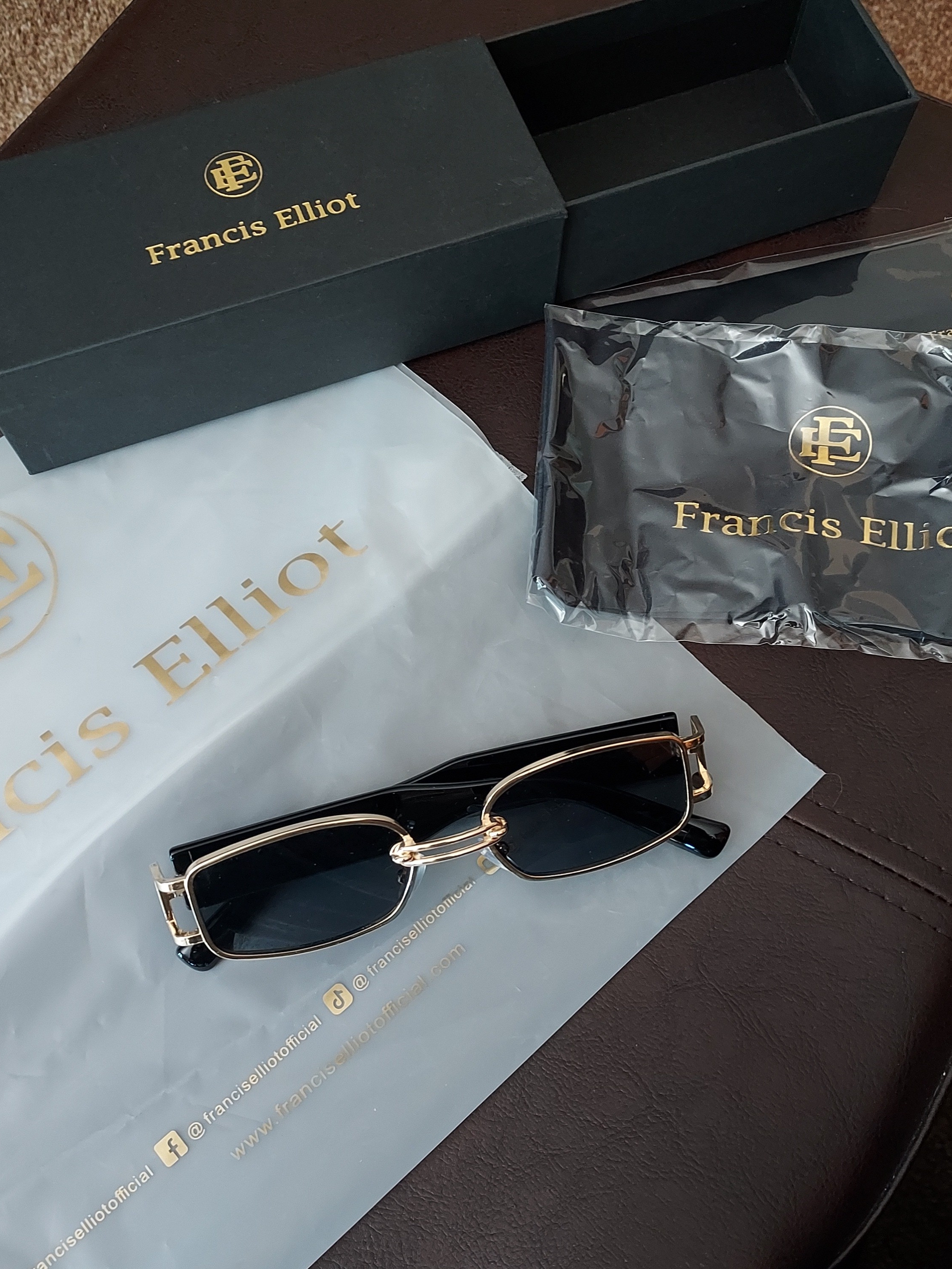 Francis Elliot "Scotty Shadrs" Men's Rectangular Gold & Black Sunglasses